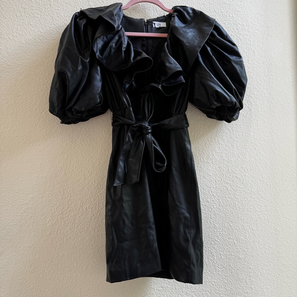 Faux Black Puff Sleeve Dress Size M